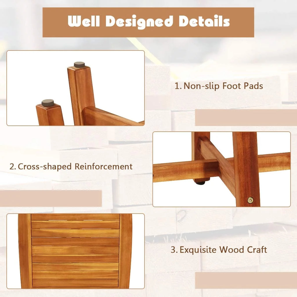 5 Piece Acacia Wood Patio Dining Furniture Set with 4 Stools T397