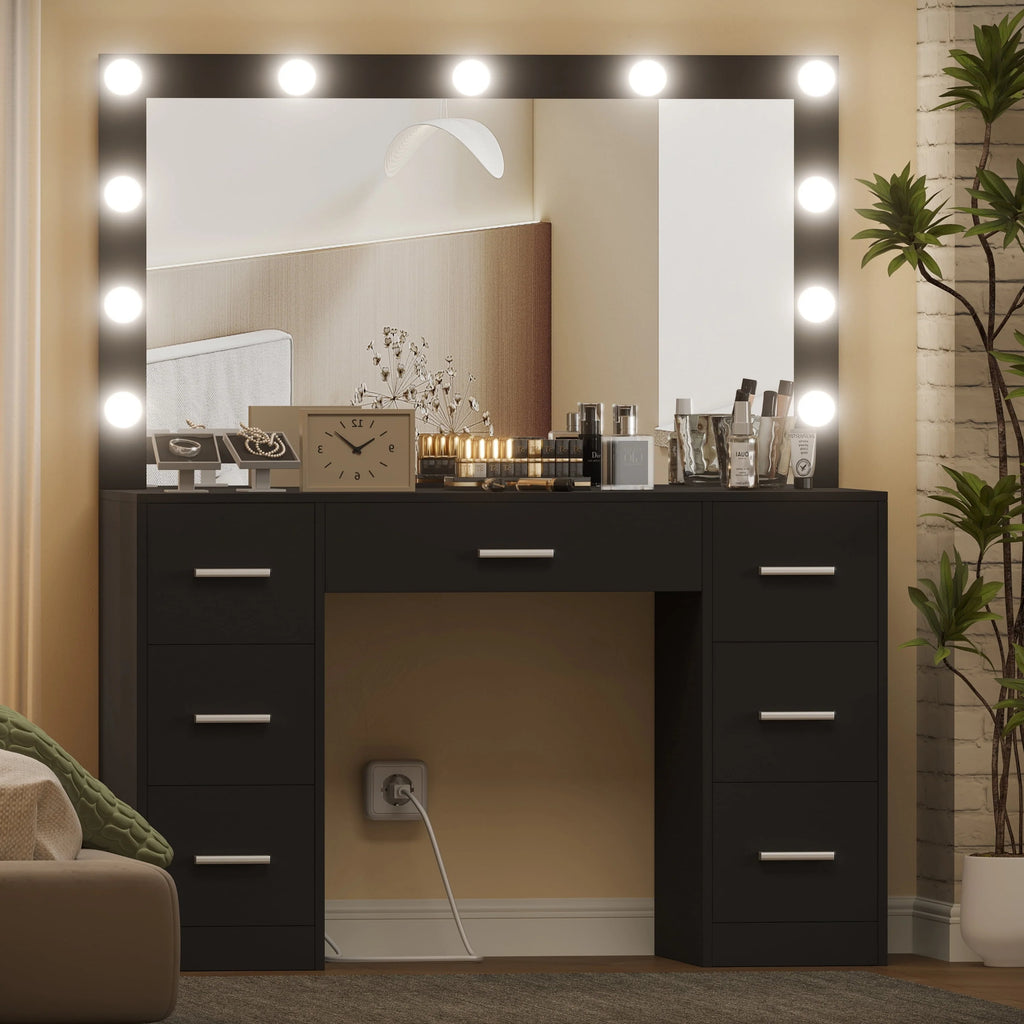 White Makeup Vanity Table with Mirror and 7 Drawer N44383