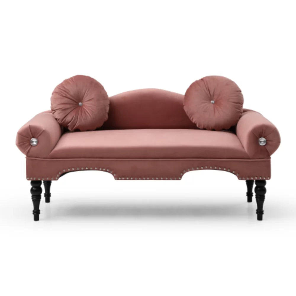 Rose Velvet Upholstered Loveseat Sofa with 2 Pillows Z24894