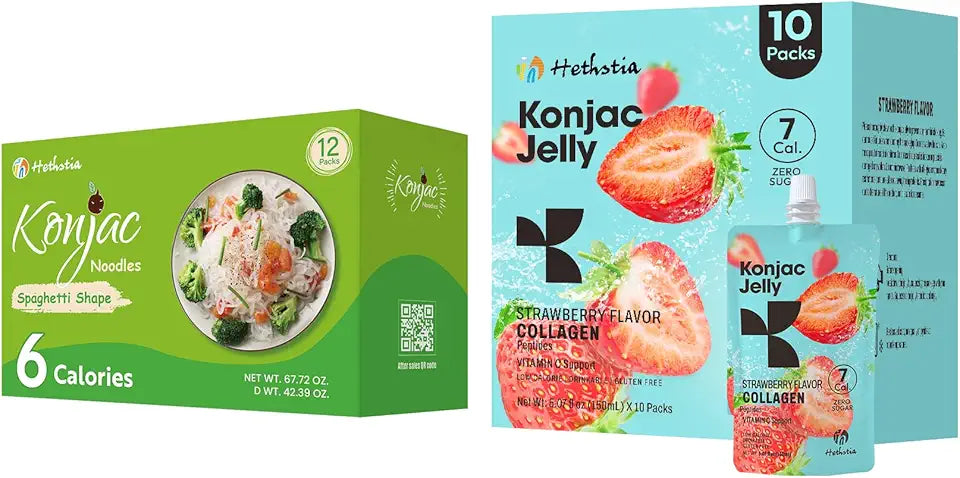 Konjac Jelly Strawberry Flavor Collagen Peptides 10 Packs and Konjac Spaghetti Gluten Free 12 Packs Z230798